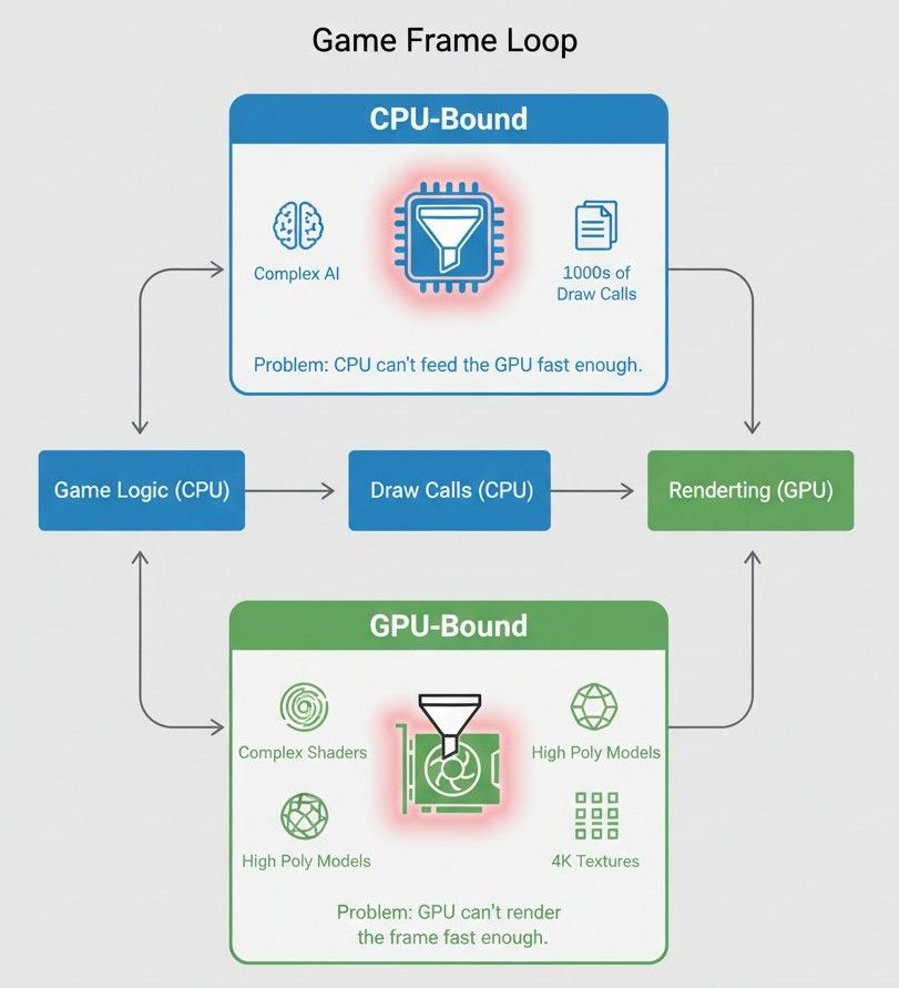 CPU-Bound vs. GPU-Bound Bottleneck Diagram