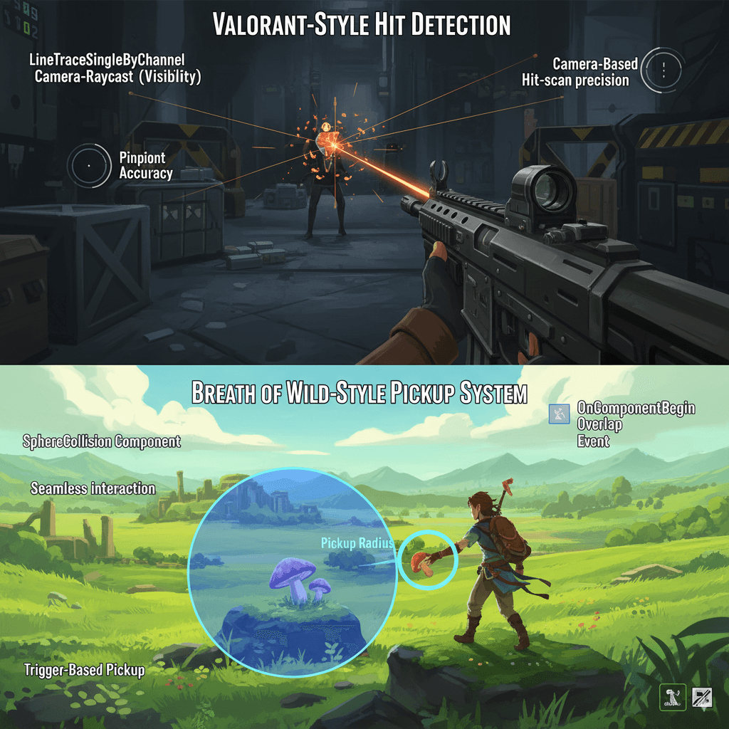 Diagram showing examples of game implementations for collision