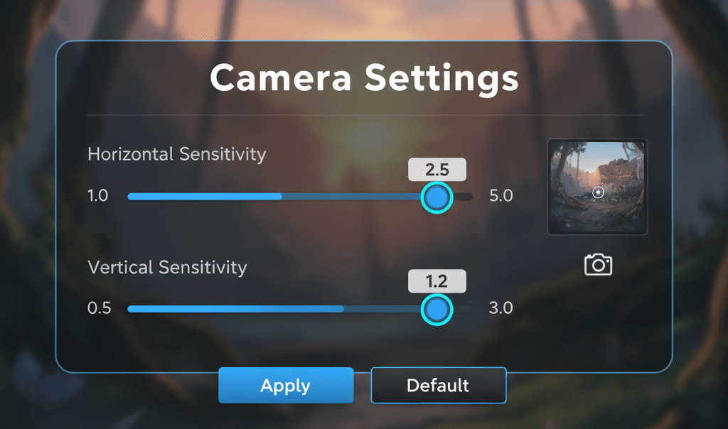 Example of a camera settings menu in a game UI.