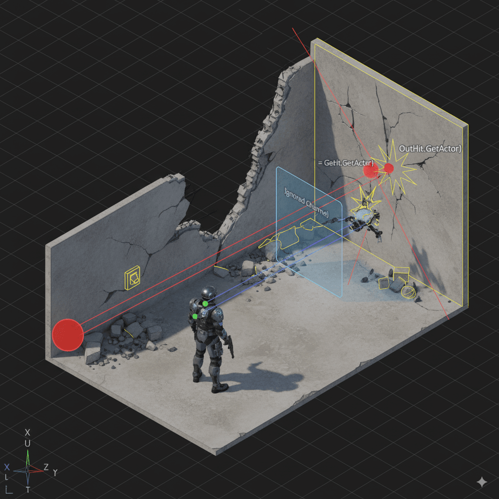 Visualization of a Line Trace in Unreal Engine