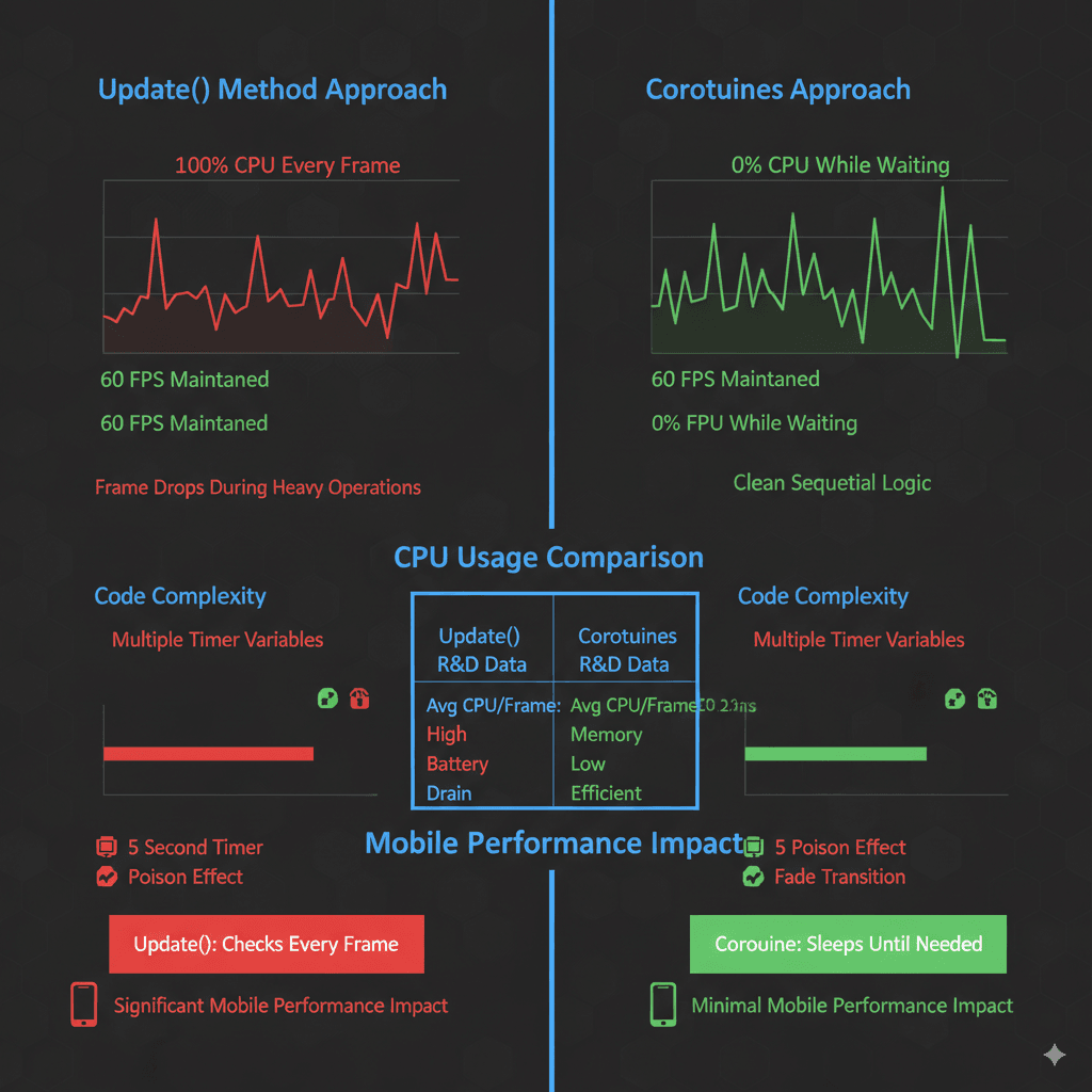Coroutines vs Update Method Performance Comparison