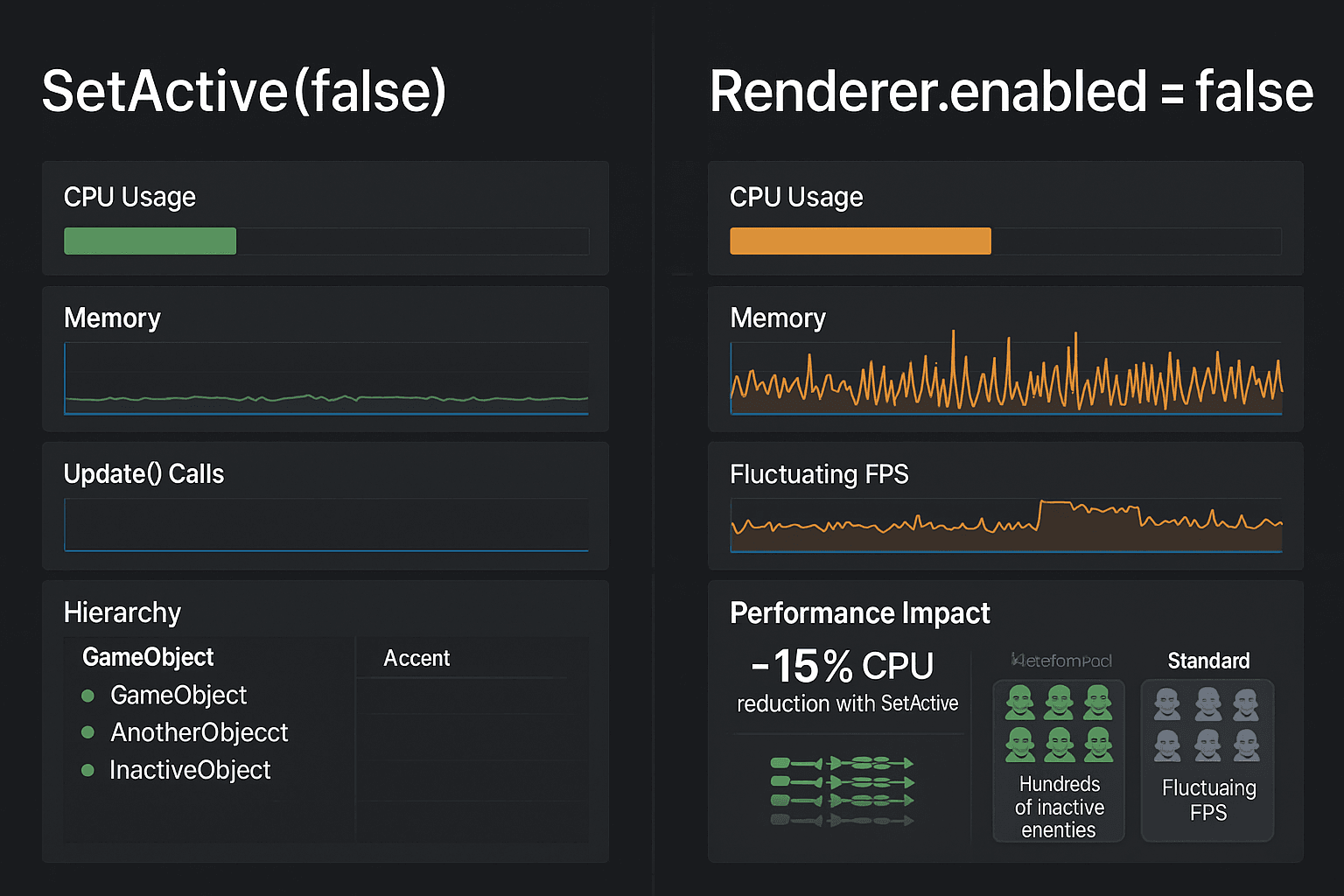 Visualization of performance impact between SetActive and disabling renderers