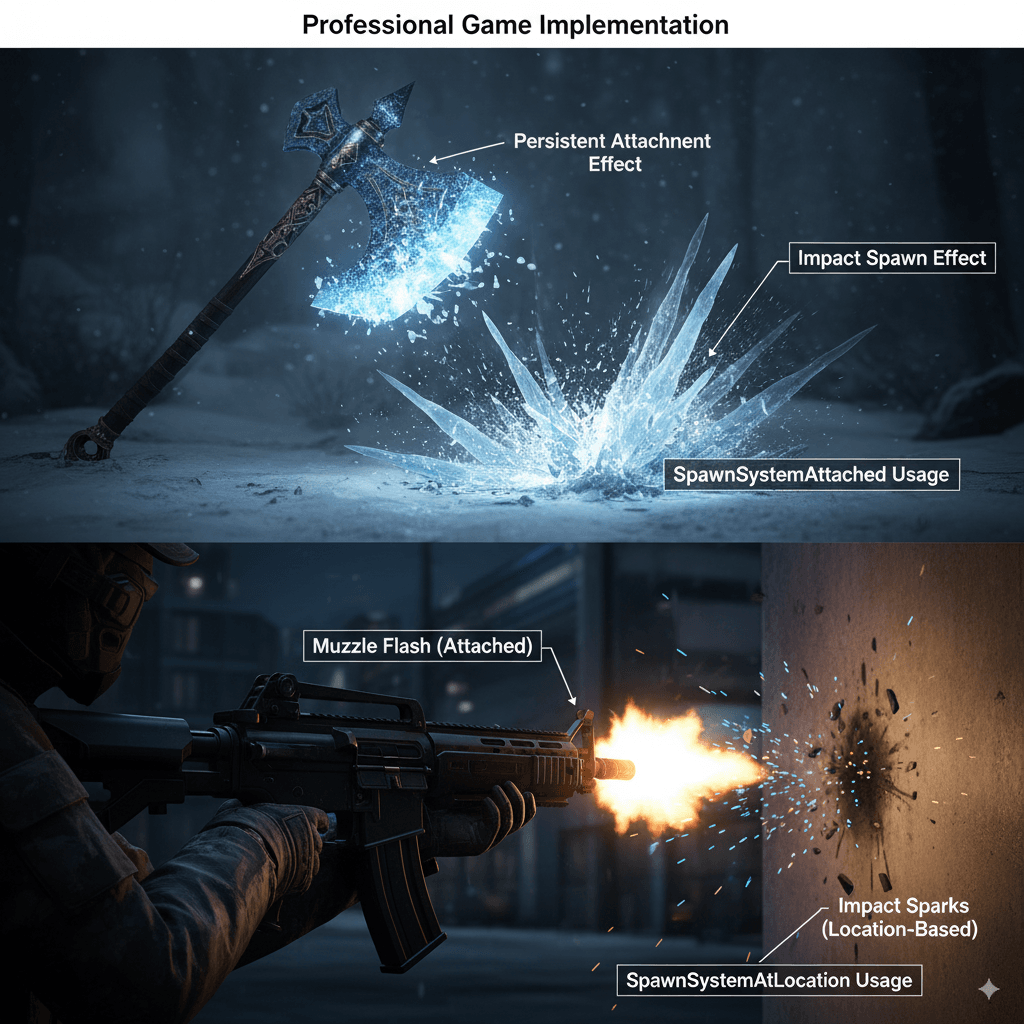 Examples of visual feedback in games, like hit impacts and ability activations.